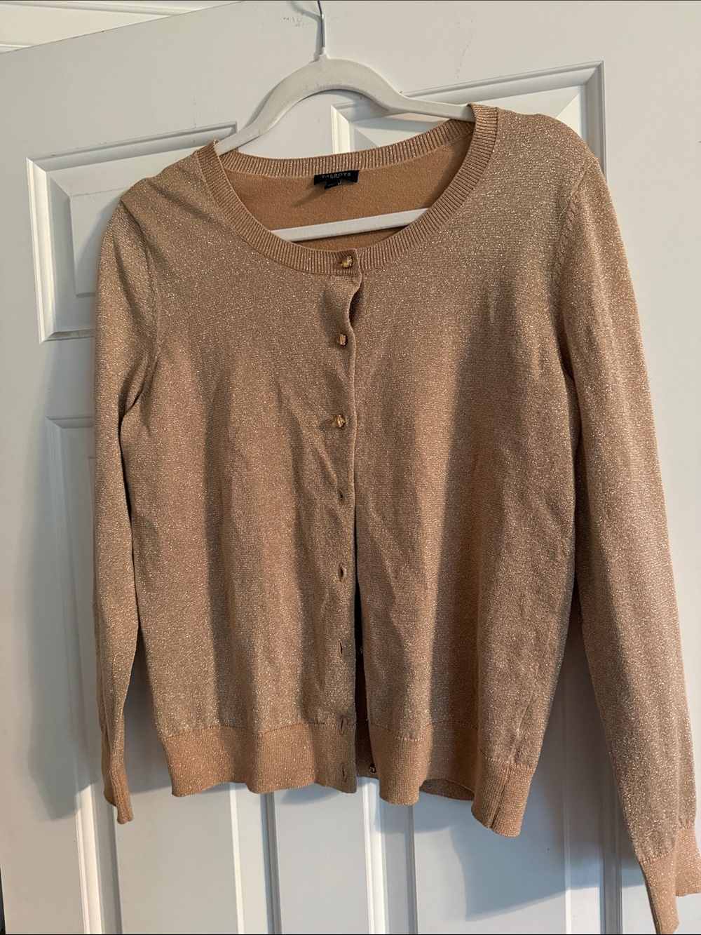 Talbots Shimmery Beige Crewneck Cardigan